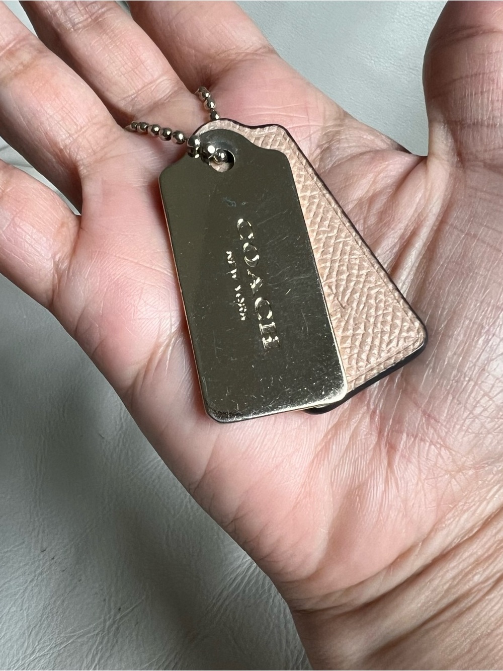 Coach Blush Pink Leather &  Gold-Tone Metal Hangtag Keychain Charm